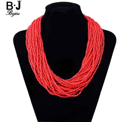 Bojiu Beaded Necklace Fashion Jewelry Handmade Bohemia Seed Bead Layer Necklace Woman Beads For Women Statement Necklace NKS199