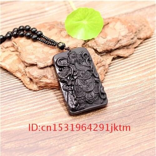 Guanyu Beads Chinese Gifts Natural Amulet Jewelry Women Necklace Black Jade Pendant for Obsidian Charm Fashion