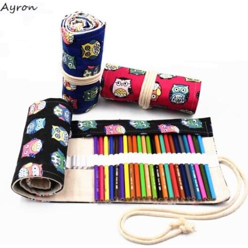 72 Holes Pencil Case School Canvas Roll Pouch Makeup Comestic Brush Pen Storage pecncil box Estuches School penalty