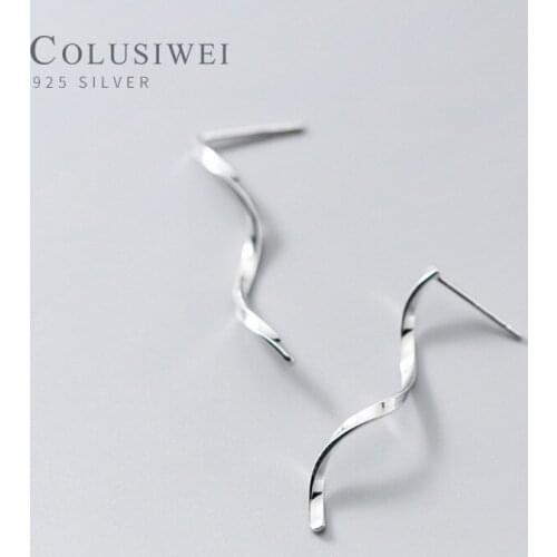 Colusiwei Genuine 925 Sterling Silver Geometric Wave Line Stud Earring for Women Anti-Allergy Earring Korea Style Fine Jewelry