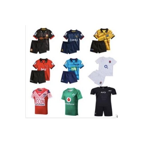 KID SET RESYO FOR 2019 Highlander Chief Blues Crusaders AllBlack CHILDREN RUGBY JERSEY Rugby Shorts Sport Children Shirt 3Y-13Y