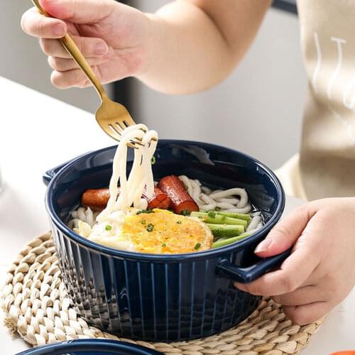 Household Large Soup Bowl Healthy Safe Ceramic Bowl Anti-scalding Double Handle Design Dinner. Salad And Breakfast Baking Bowl