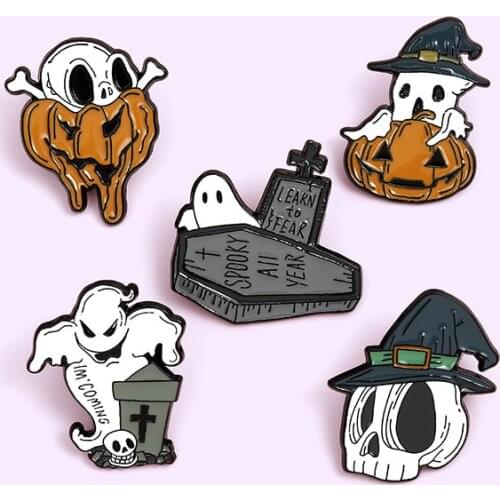 Halloween Ghost Skull Enamel Pin Pumpkin Demon Brooch Bag Clothes Lapel Pin Sasha Away Badge Cartoon Jewelry Gift For Kids