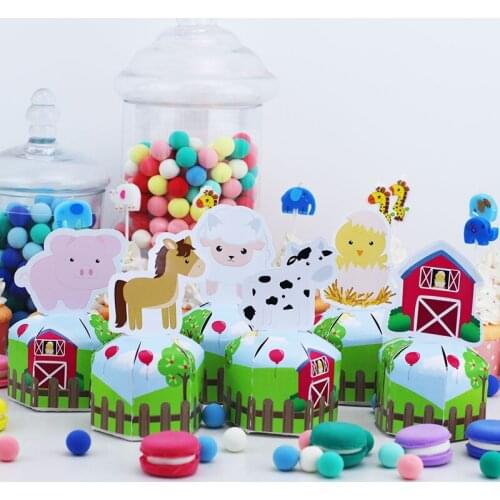 Farm Animal Favor Box Candy Box Gift Box Cupcake Box Boy Kids Birthday Party Supplies Decoration Event Party Supplies