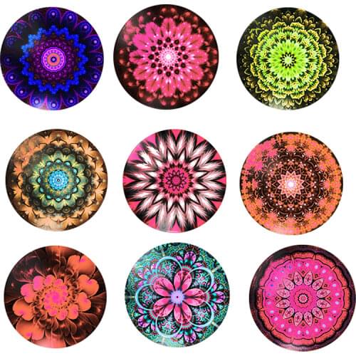 FLTMRH mandala patterns 2--10pcs mix 8mm/10mm/12mm/16mm/18mm/25mm Round photo glass cabochon demo flat back Making findings