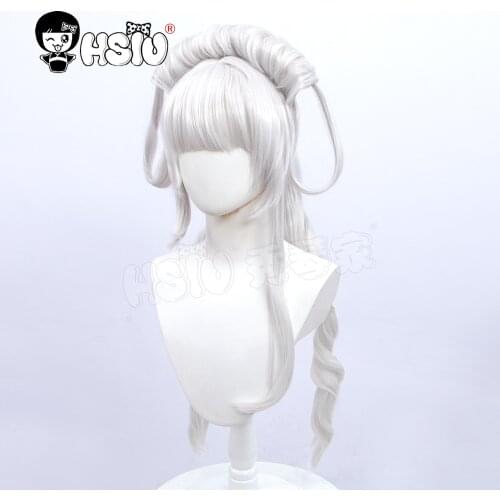Gongsun Li cosplay wig Game King of Glory cosplay「HSIU 」Fiber synthetic wig Silver white Micro-curly double ponytail long hair