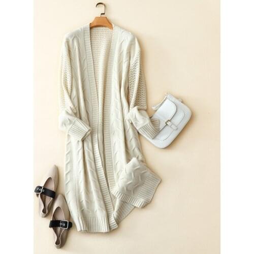 100% pure cashmere open front cardigan women long winter warm coat