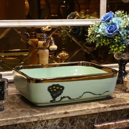 Chinese Antique ceramic sinks china wash basin Ceramic Counter Top Wash Basin Bathroom Sinks vessel sink rectangular lotus