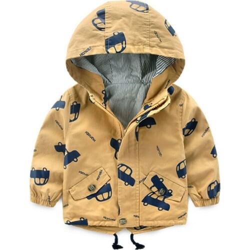 Boys Girls Jackets Kids Autumn Clothes Baby Boys Coats Children Hooded Cars Print Jacket Toddler Spring Outerwear Clothing