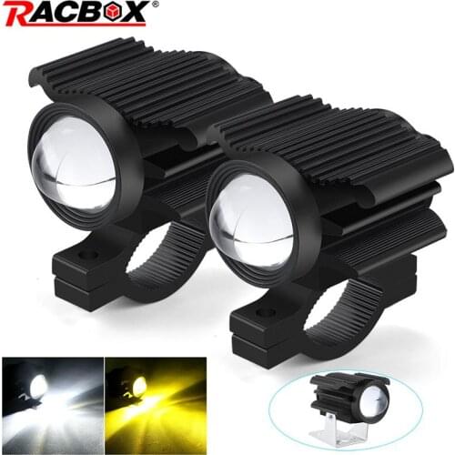 Motorcycle Spotlights Led Headlight With Mini Projector Lens Motorbike White Yellow Fog Light ATV Auxiliary Spotlight 12V 24V