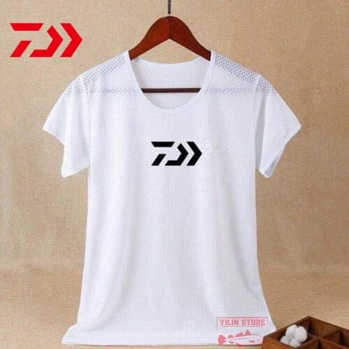 DAIWA Men Fishing Clothing Short Sleeve Fishing Clothes Outdoor Sports Short Sleeve Quick-Drying Breathable Mesh Fishing T Shirt