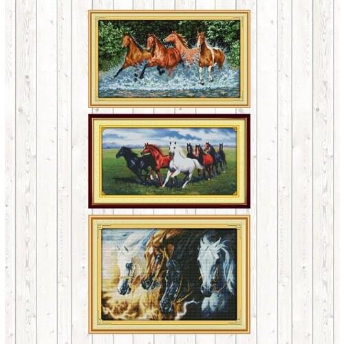 Galloping Steed DIY Handmade DMC Cotton Thread Printed Canvas Cross Stitch Sets Needlework Embroidery 14ct 11ct Cross Stitch Kit