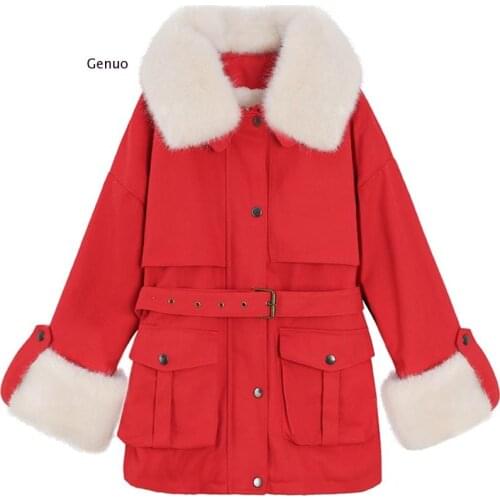 New Cotton-Padded Jacket Female Lamb East Gate with Fine Hair Thickening The Cotton-Padded Clothes Long Accept Waist Jean Jacket