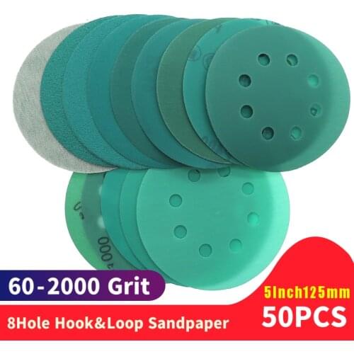 50PCS Professional Anti Clog 125mm Sandpaper 5" Film Sanding Disc Wet & Dry Hook & Loop Abrasive Tools with Grits 60~2000