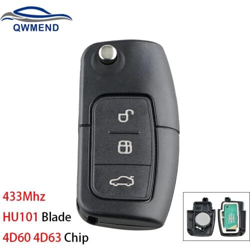 BHKEY 433Mhz 3Buttons Folding Remote Car Key for Ford 4D60 4D63 Chip for Ford Focus 2 3 Mondeo Fiesta Key Fob HU101 Blade