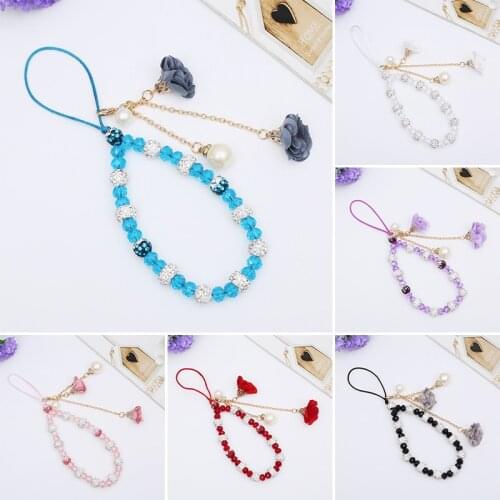 Mobile Phone Lanyard Short Hand Strap for Key USB Diamond Bracelet Phone Case Flower Pendant DIY Tassel Phone Straps
