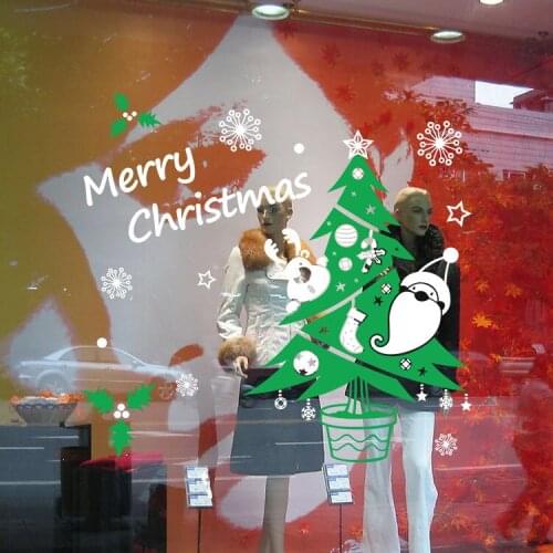 Merry Christmas Tree Window Wall Sticker Christmas Glass Xmas Party Gift Wallpaper Home Decals