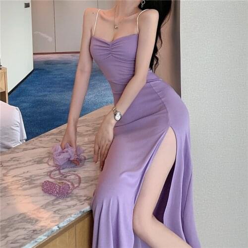 Sexy Dress Scheming Little Black Skirt Hepburn Long Skirt Design Sense Side Slit High Waist Slim Mid-length Suspender Skirt