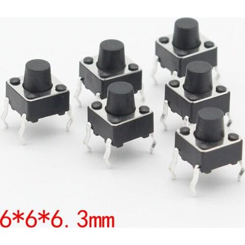 50pcs/lot 6x6x6.3MM 4PIN G89 Tactile Tact Push Button Micro Switch Direct Plug-in Self-reset DIP Top Copper