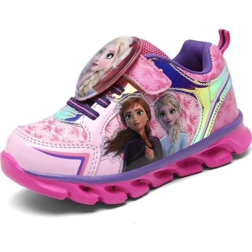 Disney spring and summer new led light shoes Frozen 2 princess shoes kids casual shoes elsa Anna luminous girls sports shoes