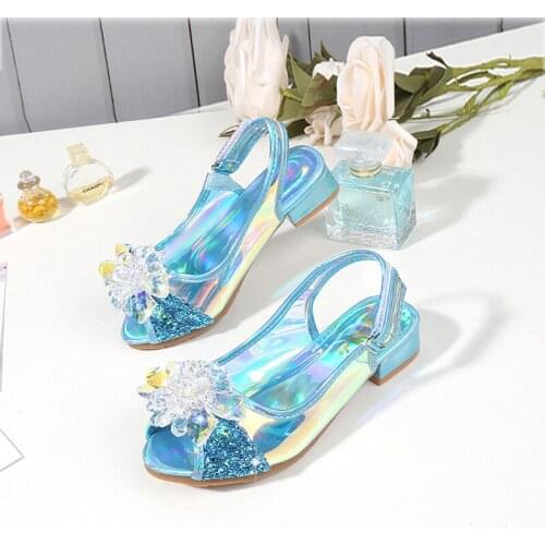 Girls wedding shoes bright leather PU high-heeled shoes children sandals dance kids fashion party shoes crystal
