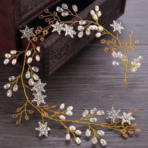 Vintage Gold Star Wedding Hair Accessories Pearl Rhinestone Tiara Headbands Handmade Bride Crystal Hairbands Women Hair Jewelry