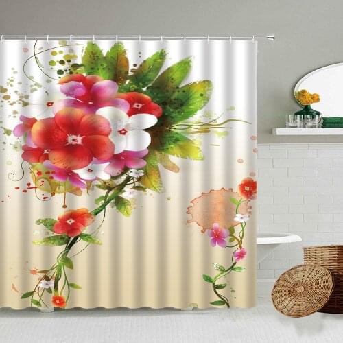 Chinese Style Flower Vine Leaves Green Plants Shower Curtain Waters Color Family Bathroom Waterproof Screen With Hook Decoration