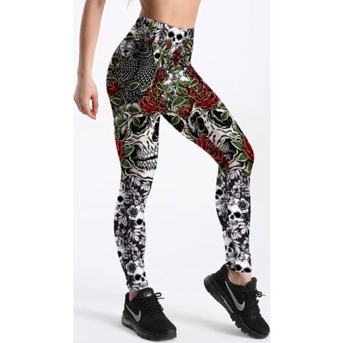 Buns Skull and Roses Vintage Style Women Leggings Trendy Personality High Waist Workout Skinny Sexy Trousers S-XXXXL