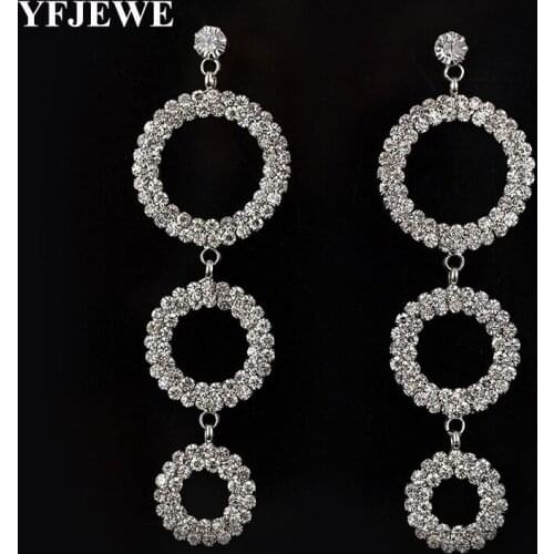 YFJEWE New fashion Austrian Crystal sliver Plated long Tassel Geometric shape Drop Earrings best sell for Women jewelry #E351