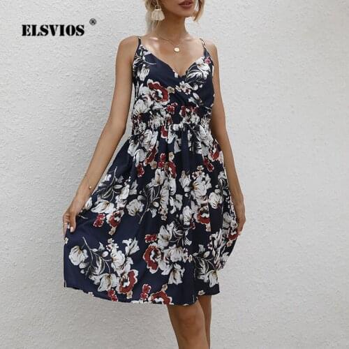 Strap Printing V-Neck Beach Dress Summer Sexy Female Nightclub Backless Sundress Women Casual Fashion Floral Street A-Line Dress