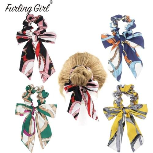 Furling Girl 1 PC Belt Chain Printing Bowknot Elastic Hair Bands Multi Functional Headbands Stain Fabric Cords Hair Scrunchies