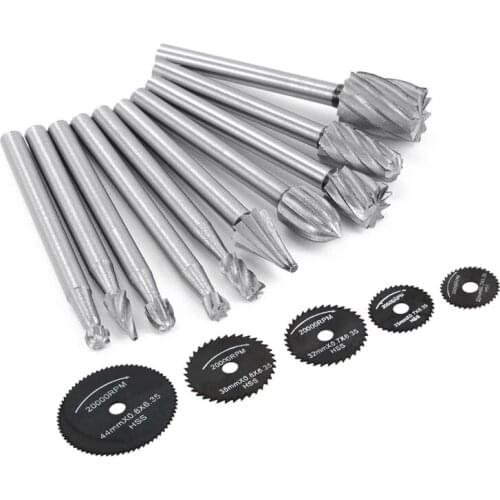 10Pcs HSS 1/8 Inch (3mm) Shank Woodworking Carving Tools & 6Pcs Metal HSS Circular Saw Blade Set Cutting Discs