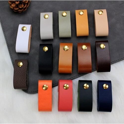 13 color/ brass Genuine Leather Furniture knob Pull /handle and Knobs For Doors cabinet chest drawer suitcase handle with Screws