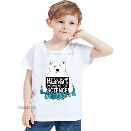 2020Summer Girls & Boys Short Sleeve T shirts Science Bear Cartoon Print T-shirt Baby Kids Funny Animal Clothing