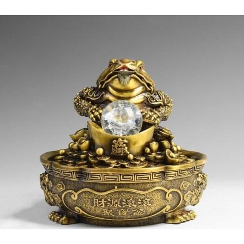 8'' brass carved dragon auspicious fortune treasure Jin Chan toad fountain