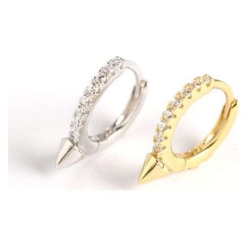 925 Sterling Silver Earring Fashion Stud Punk Style Ear Ring Rivets Zircon Ear Bone Ear Buckle Personality Wild Girl Ear Jewelry