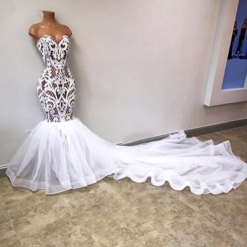 White Lace Mermaid Prom Dresses with Nude Lining Trumpet Bridal Dress with Sheer White Organza Long Train Evening Dress Custom