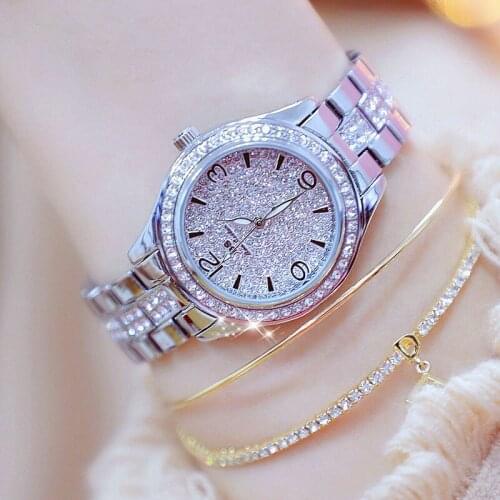 Luxury Brand Womens Watch Gold Silver Elegant Rhinestone Quartz Wrist Watch Waterproof Ladies Clock Zegarek Damski Relogio