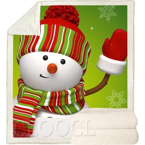 CLOOCL Christmas Theme Blankets Cartoon Snowman Striped Hat Scarf Snowflake Blanket Keep Warm Double Layer Plush Quilts