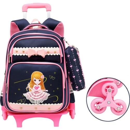 Rolling Children School Bags Kids Backpacks With 2/6 Wheels Trolley Luggage For Girls Princess Book Bag wholesale Mochila