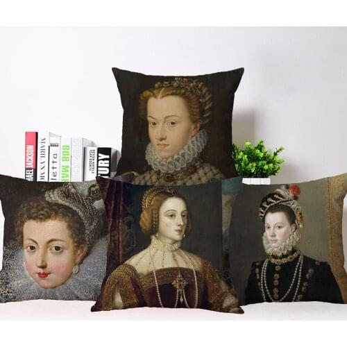European Paintings Portraits Woman Queen Cushion Covers Retro Vintage Bedroom Decorative Pillowcase 45X45cm Pillow Case