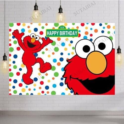 Photography Backdrop White Colorful Polka Dots Smile Elmo Background for Birthday Sesame Stree Vinyl Backdrops Studio Photoshoot