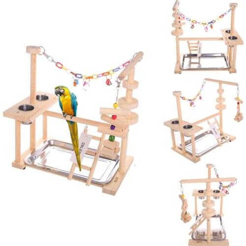 Parrot Playstand Bird Play Stand Cockatiel Playground Wood Perch Gym Playpen Ladder with Feeder Cups Toys (Include a Tray)