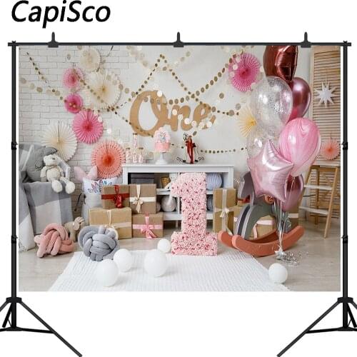 Capisco Birthday Backdrop For 1 Year Baby girl Diy Baby Photo At Home Balloon 1st Birthday Cake Smash Photography Background