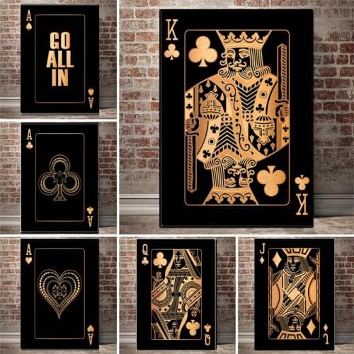 Vintage Classic Poker Queen King Quotes Canvas Painting Nordic Posters and Prints Wall Art Pictures for Living Room Home Decor