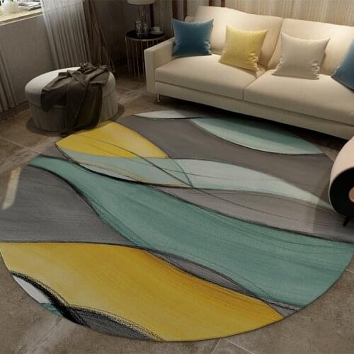 Modern Korean Round Carpet Abstract Striped Area Rugs Living Room Sofa Rug Kids Bedroom Play Tent Decor Anti-Slip Floor Mats