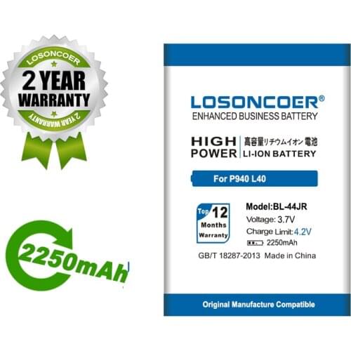 LOSONCOER Battery 2250mAh BL-44JR Mobile Phone Battery For LG 3.0 K2 P940 SU540 SU800 D160 L40 BL 44JR BL44JR Battery