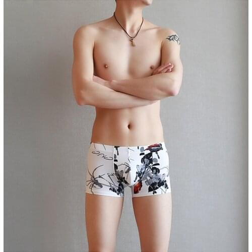 TJ-TianJun Men' Ice Silk Printed Boxer Shorts Mid Waist Soft Breathble Sexy Boy Underpants U-Shaped Pouch Cotton Crotch 2021New