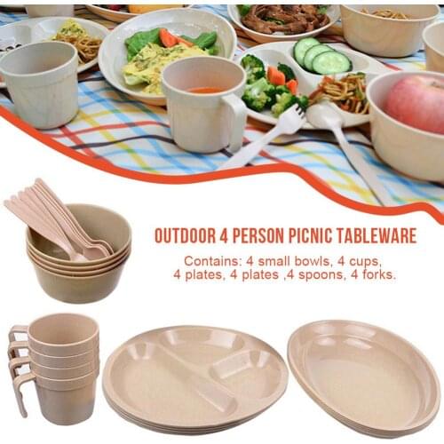 Outdoor 4 Person Picnic Tableware Set Economic Environmental Protection Portable Cutlery Set