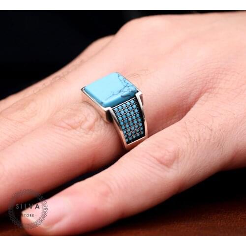 Original Sterling 925 Silver Mens ring With Turquoise Stone . Mens Jewelry All Sizes Are Available